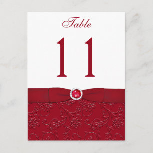 Ruby Red and White Blommigt Bordsnummer Post Card