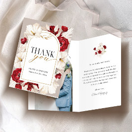 Ruby Red and white blommigt bröllop foled Tack Kort