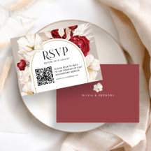 Ruby Red and white blommigt bröllop OSA med QRcode