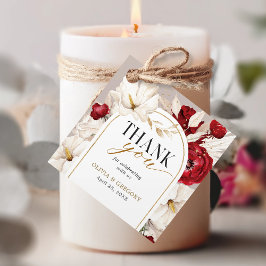 Ruby Red and white blommigt bröllopsfavoritMärkre Gåvor Etiketter