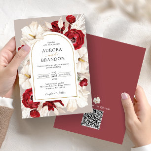 Ruby Red and white blommigt Call med QR-kod Spara Datumet