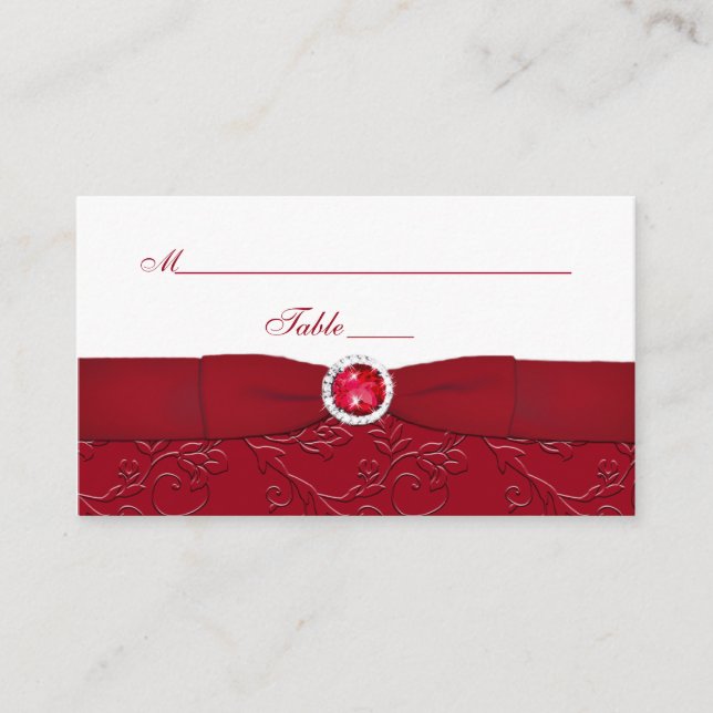 Ruby Red and White Blommigt Place Card Placeringskort (Framsida)