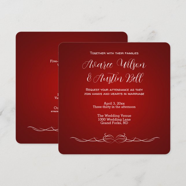 Ruby Red and White Minimalist Wedding bjudande Inbjudningar (Fram/baksida)