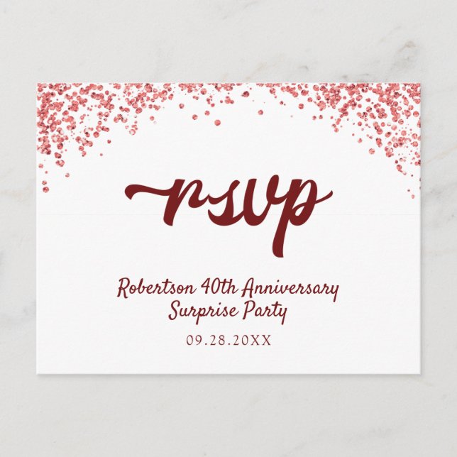 Ruby Red Anniury Confetti OSA Inbjudan Vykort (Framsida)