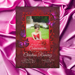 Ruby Red, Antik Fjäril Quinceanera-inbjudan Inbjudningar