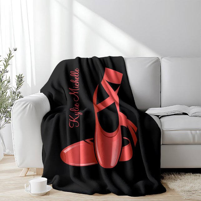 Ruby Red Ballet Tofflor w Namn Dance Fleecefilt (Skapare uppladdad)