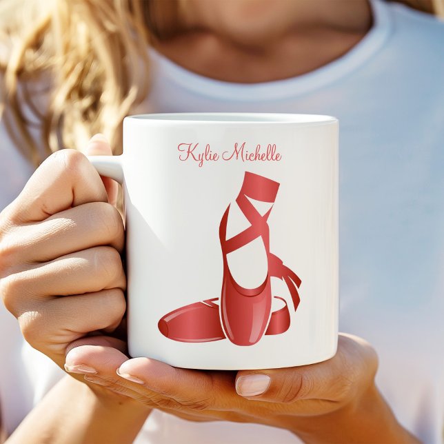 Ruby Red Ballet Tofflor w Namn Dance Kaffemugg (Skapare uppladdad)