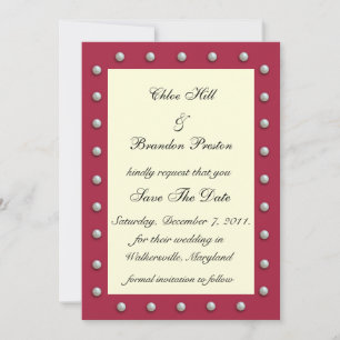 Ruby Red, Benvit och Pearls Save Date Spara Datumet
