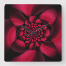Ruby Red Black Petal Fyrkantig Klocka
