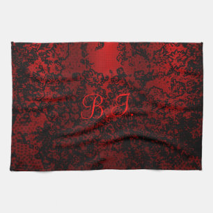 Ruby Red Black snyggt blommigt-vibrerande elegant Kökshandduk