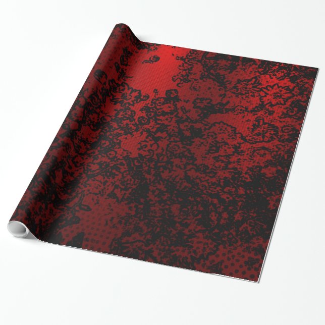 Ruby Red Black snyggt blommigt-vibrerande elegant Presentpapper (Utrullad)