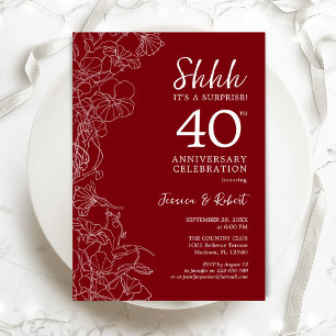 Ruby Red Blommig Överraskning 40-årsjubileum Inbjudningar