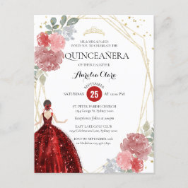 Ruby Red Blommigt Geometric Quinceañera-inbjudan Vykort