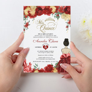 Ruby Red Blommigt Princess Mis Quince Quinceañera Inbjudningar