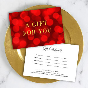 Ruby Red Bokeh Ljus Faux Guld Gift Certificate