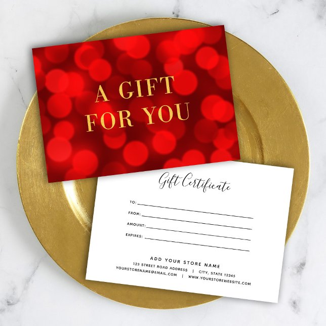 Ruby Red Bokeh Ljus Faux Guld Gift Certificate (Skapare uppladdad)