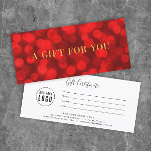 Ruby Red Bokeh Ljus Faux Guld Gift Certificate
