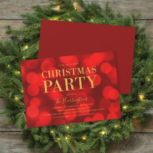 Ruby Red Bokeh Ljus Faux Guld jul Party Inbjudningar