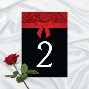 Ruby Red Brocade Satin Bow Bröllop Bordsnummer