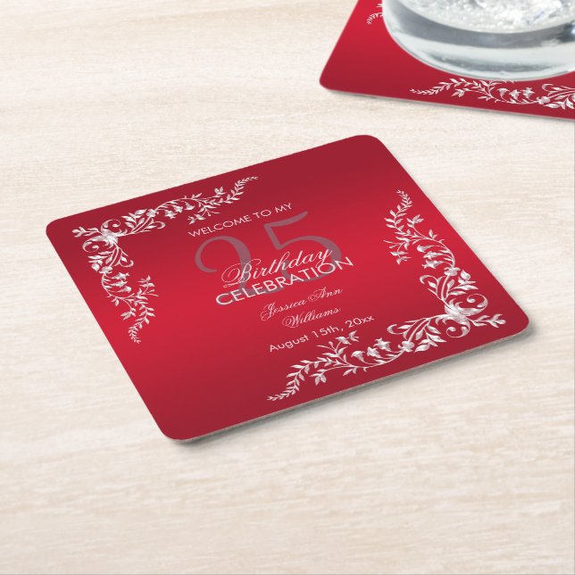 Ruby Red Dekoration 25-årsdag  Underlägg Papper Kvadrat (Vinklad)