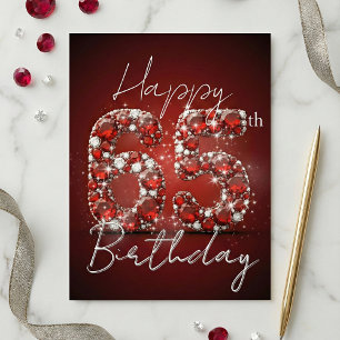 Ruby Red & Diamond Glitter 65-årsdag Vykort