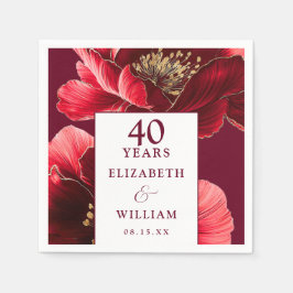 Ruby Red Elegant Blommigt 40-årsjubileum Pappersservett