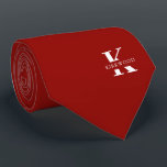 Ruby Red Elegant Monogram   Namn | Dubbelsidig Slips<br><div class="desc">En tvåsidig nektie elegant med ett fet vitt monogram över en djup Ruby Red-bakgrund. Ovanpå detta monogram sitter ditt förnamn eller efternamn som är skrivet i alla huvudstäder. Om du vill ha ett djärvare utseende för namn inuti det stora brev kan du göra följande: Använda anpassningsfunktionen och redigera och klicka...</div>