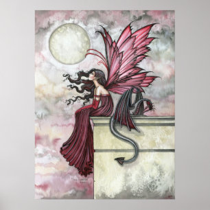 Ruby Red Fairy Dragon Poster Skriv ut