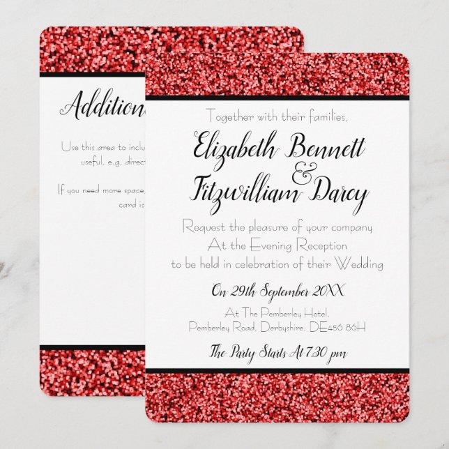 Ruby Red Faux Glitter kvällsinbjudan Inbjudningar (Fram/baksida)