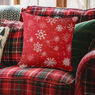 Ruby Red Festive Jul Vit Snöflingor Kudde