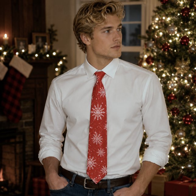 Ruby Red Festive Jul Vit Snöflingor  Slips (Skapare uppladdad)