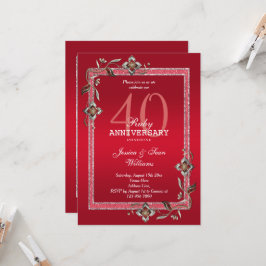 Ruby Red Gems & Glitter Ruby 40-års bröllopsdag Inbjudningar