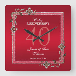 Ruby Red Gems & Glitter Ruby 40:E Bröllop Fyrkantig Klocka