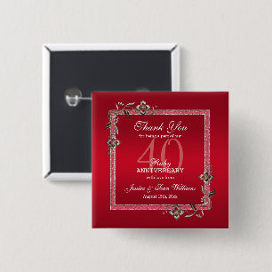 Ruby Red Gems & Glitter Ruby 40:E Bröllop Knapp