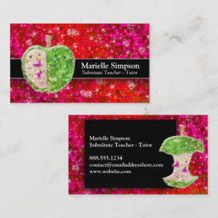 Ruby Red Glitter Apple Suppute Teacher Tutor Visitkort
