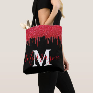 Ruby Red Glitter Drips Sparkles Metallic Monogram Tygkasse