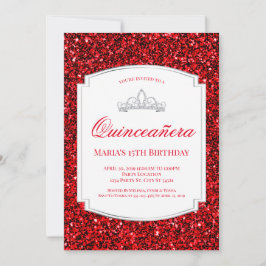 Ruby Red Glitter Quinceañera-inbjudningar Inbjudningar