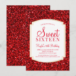Ruby Red Glitter Sweet 16 inbjudningar