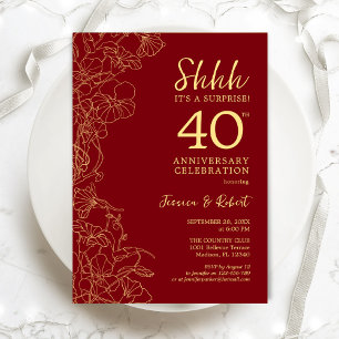 Ruby Red Gold Överraskning 40-årsjubileum Inbjudningar