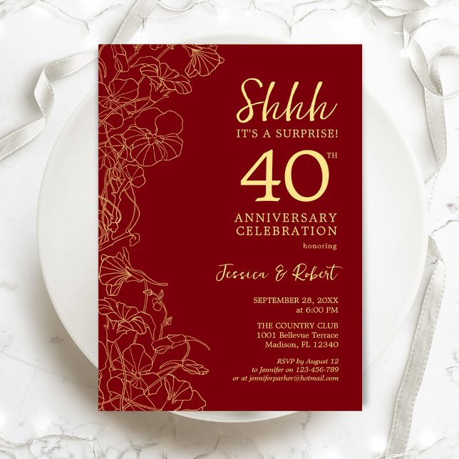 Ruby Red Gold Överraskning 40-årsjubileum Inbjudningar (Skapare uppladdad)