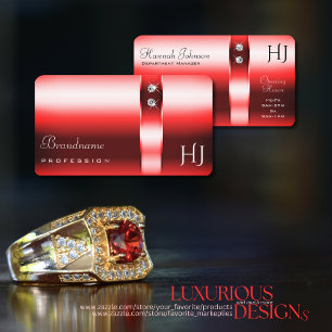 Ruby Red Gradient-öppningstimmar Diamonds Initial Visitkort