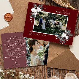 Ruby Red Greenery Vintage Merry Married Photo Julkort