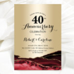 Ruby Red Guld 40-årsjubileum Inbjudningar<br><div class="desc">Guld och rubinröd 40-årsjubileums inbjudan. Elegant formell design med agat marmor bakgrund,  falskt glitter guld och typsnitts skrift. Trendig inbjudningskort perfekt för en stilren bröllopsjubileumsfirande. Tryckt Zazzle inbjudningar eller direkt nedladdningsbar digital utskrivbar mall.</div>