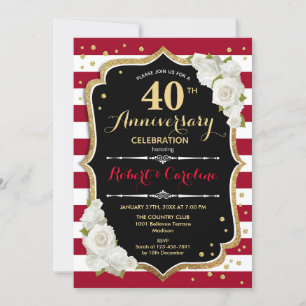 Ruby Red Guld Svart 40-årsjubileum Inbjudningar