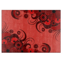 Ruby Red Hibiscus Blommigt Glass Chopping Board