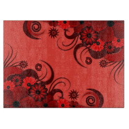 Ruby Red Hibiscus Blommigt Glass Chopping Board