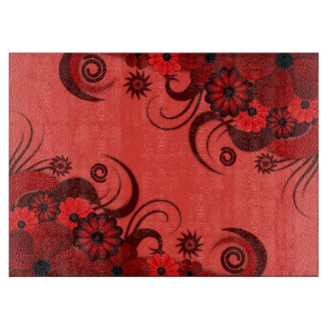 Ruby Red Hibiscus Blommigt Glass Chopping Board (Framsidan)