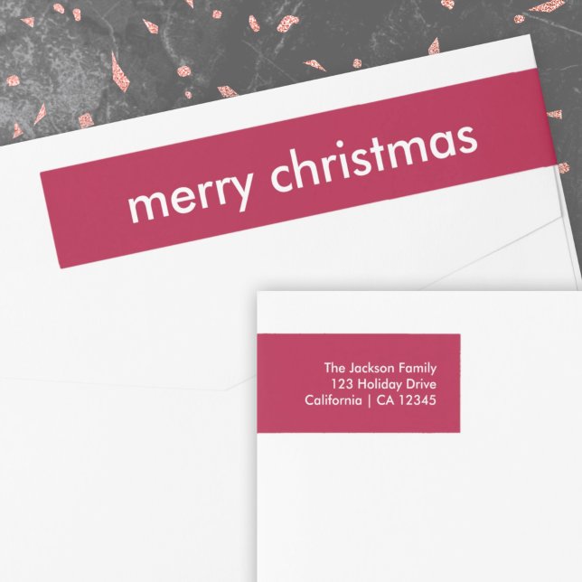 Ruby Red jul | Burgundy Minimalist Adress Etikettband (Skapare uppladdad)