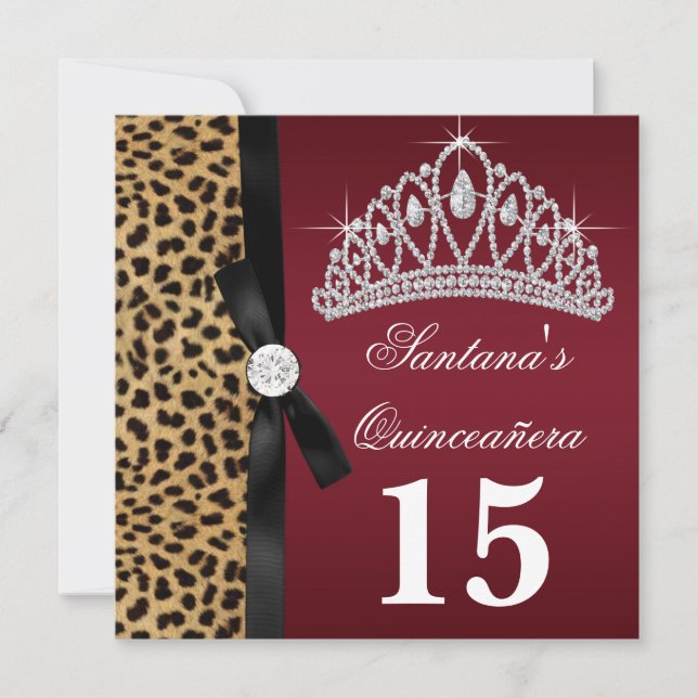 Ruby Red Leopard Quinceañera-inbjudningar Inbjudningar (Framsida)