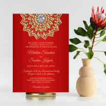 Ruby RED Mandala Guld indisk bröllopsinbjudan